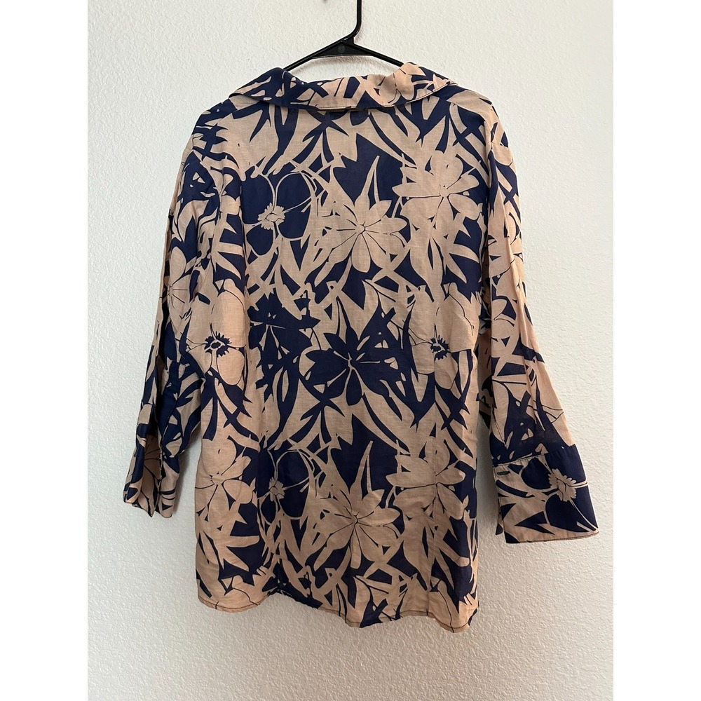Harve Benard Woman L Floral Shirt Blouse 3/4 Sleeve Top Linen Cotton Tropical - Picture 6 of 6